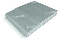 Antywłamaniowa płyta Resistex. Płyta Resistex posiada podwyższony poziom gęstości powierzchniowej rdzenia gipsowego 11,2 kg/m2 w stosunku do płyt ogniochronnych, co świadczy o wysokich parametrach mechanicznych. Bardzo duży poziom włókien szklanych w rdzeniu umożliwił zbalansowanie maksymalnej gęstości, dlatego jest możliwe stosowanie standardowych łączników do mocowania tych płyt.