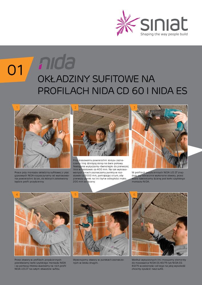 Okładziny sufitowe na
profilach NIDA CD 60 i NIDA ES