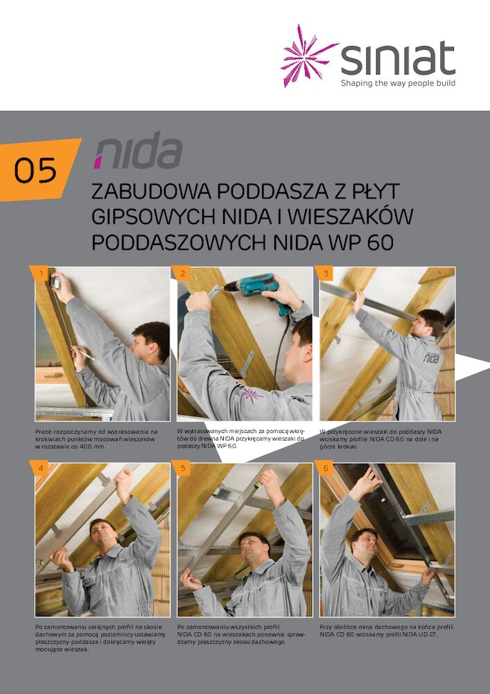 Zabudowa poddasza z płyt
gipsowych i NIDA WP 60