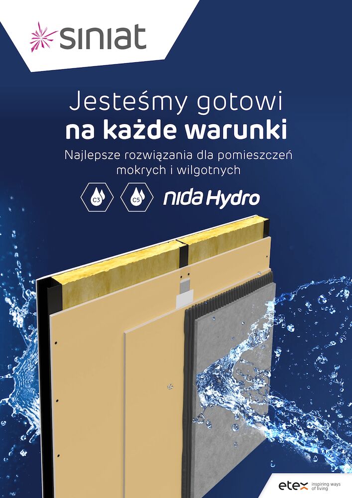 Rozwiązania Siniat dla pomieszczeń mokrych i wilgotnych (Nida Hydro)